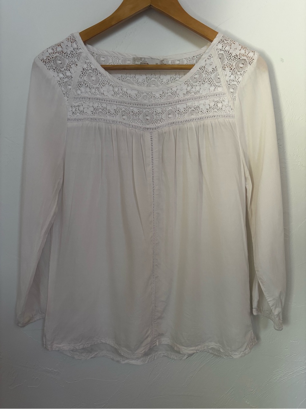 prAna “Robyn” Lace Yoke Blouse — Ivory — Size M